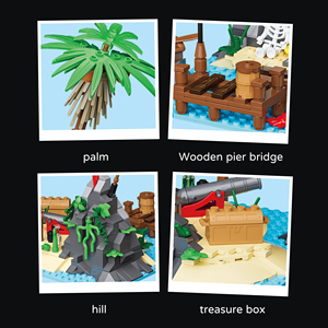 Bloques de Construcción, Escena de Arrecife <span class=keywords><strong>Pirata</strong></span> con Barco Pequeño, Ladrillos, Regalo para Principiantes, Decoración del Hogar para Niños - Product Image 4