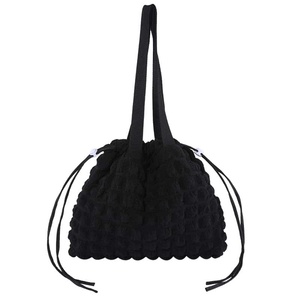 Crochet Button Closure <b>Small</b> Polyester Tote Bag Striped Black Bohemian Style Daily Use All Seasons Women's <b>Handbag</b> - Product Image 1