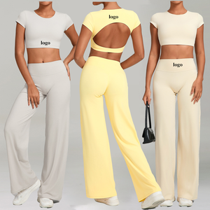 Ensemble de <span class=keywords><strong>yoga</strong></span> 2 pièces Tiktok <span class=keywords><strong>Hot</strong></span> <span class=keywords><strong>Sexy</strong></span> Hollow Out Crop Top Vêtements avec logo personnalisé pour femmes OEM XS Fitness Workout <span class=keywords><strong>Yoga</strong></span> Running Suits - Product Image 1