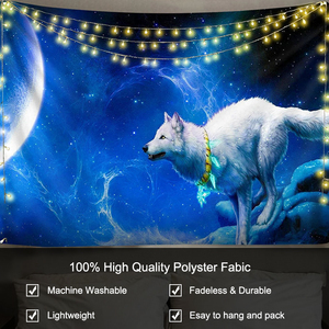 Fabricante colorido abstracto Hippie Trippy pared lobo del espacio tapiz psicodélico tapiz de pared para la decoración del hogar - Product Image 3