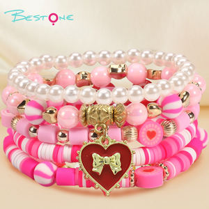 New 5pcs/set Cute Love Dwarf Pink Soft Ceramic Adjustable Beaded <b>Bracelet</b> Set <b>for</b> Women <b>Girls</b> Jewelry with Heart <b>Charm</b> - Product Image 3