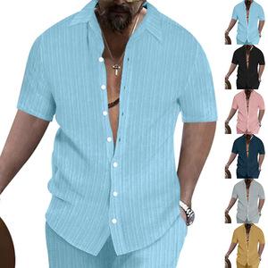Camicia da uomo in cotone a manica corta estiva con bottone tinta unita nuovi vestiti alla moda per uomo top Casual t-Shirt - Product Image 2
