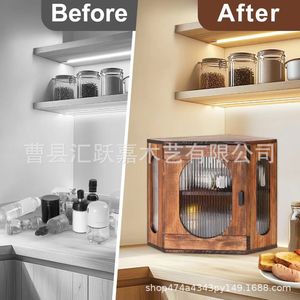 Meuble de rangement de cuisine en bois Huiyuejia, organisateur de bureau à 2 niveaux avec porte pour le stockage des aliments, des épices et des collations - Product Image 4