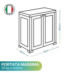 Armadio in Plastica con 2 Ante 79x43x85.5 Cm, Doppio Ripiano per Organizzazione Prodotti per la Pulizia - Product Image 2