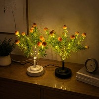 Lampu Bunga Hydrangea Pink Buatan LED, Lampu Dekorasi Bercahaya Putih Hangat untuk Dalam Ruangan, Dioperasikan dengan Baterai USB, untuk Thanksgiving