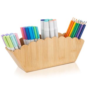 Wooden <b>Pen</b> Holder With Compartments For Crayons And Markers Desktop Storage <b>Box</b> Square Shape Solid Color - Product Image 1