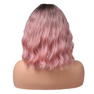 Perruques synthétiques courtes bouclées de haute qualité, résistantes à la chaleur, <span class=keywords><strong>avec</strong></span> <span class=keywords><strong>frange</strong></span>, rose, marron, orange, pour femmes, vente en gros - Product Image 2