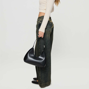 Jeans à jambes larges taille haute en denim vintage vert olive pour femmes, vêtements décontractés de rue - Product Image 3