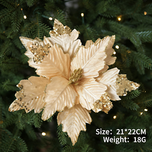 Guirlande de fleurs de Noël artificielles en poinsettia dorées scintillantes et givrées pour décorations de Noël et arrangements floraux - Direct Usine - Product Image 3