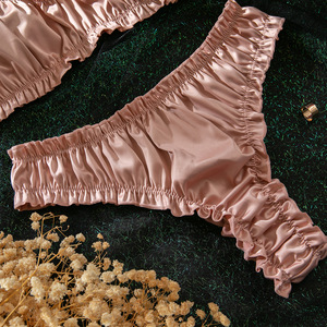 Wholesale Ruffle Bralette Lingerie <b>Set</b> Women Wireless Ruched Crop Bra and Thong <b>Set</b> Solid Color <b>Sexy</b> Womens Intimates OEM ODM - Product Image 6