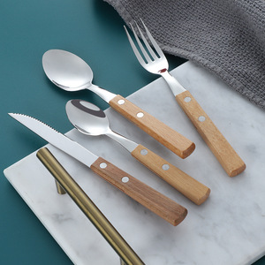 304 Stainless Steel <b>Knife</b> <b>Fork</b> <b>Spoon</b> <b>Set</b> Rosewood Handle Serrated Edge Western Cutlery 4 Pieces - Product Image 4
