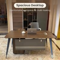 Bureau de direction modulaire en L moderne avec pieds en métal, poste de travail d'angle contemporain en panneaux de bois grainé 1,6 m