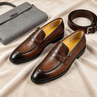 Chaussures habillées marron de luxe pour hommes, en cuir véritable gaufré dégradé, à enfiler, pour mariage et occasions décontractées, collection automne