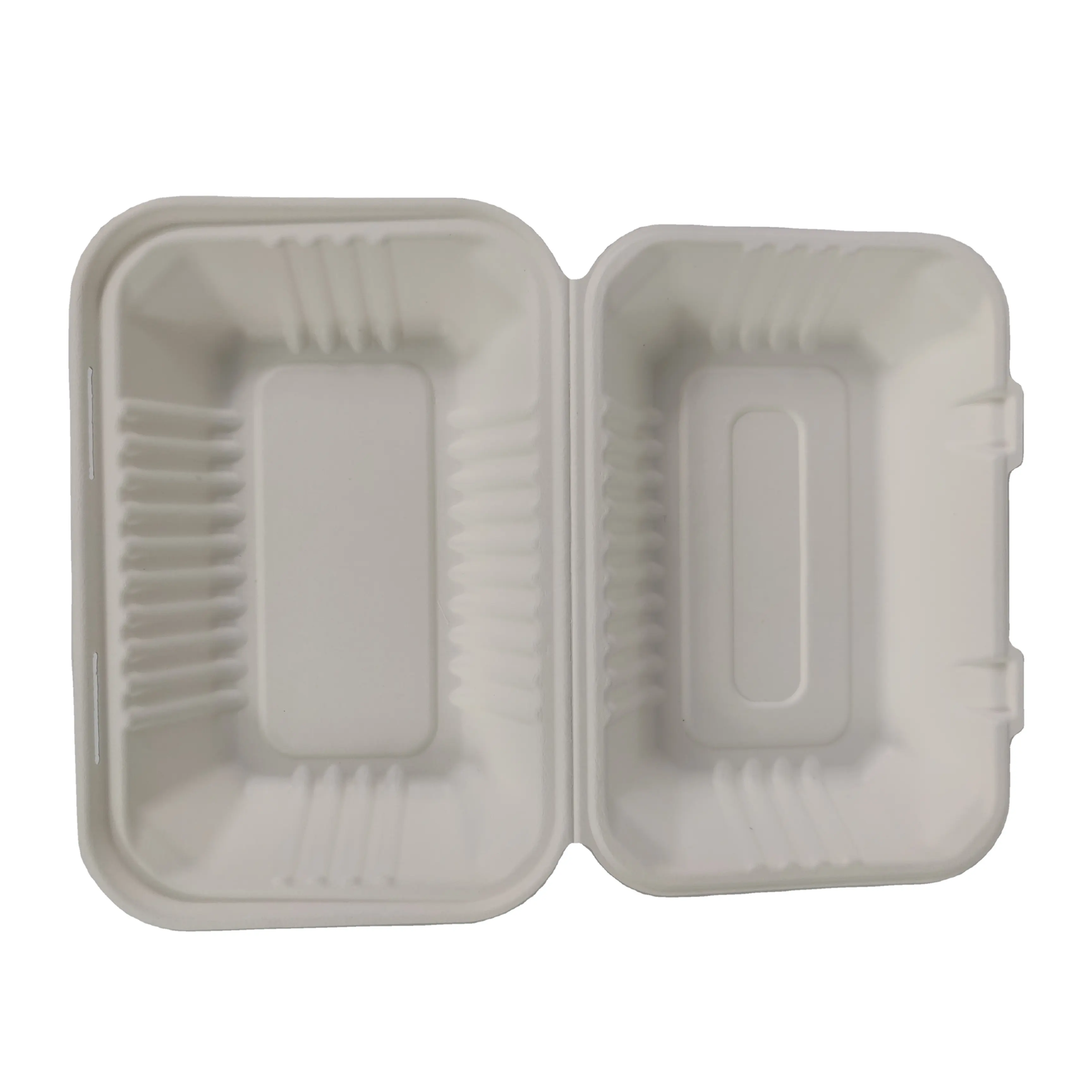 Domates biyobozunur şeker kamışı küspe gıda kabı 9x6 kapaklı compostable konteyner bagasse menteşeli konteyner