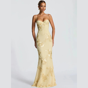Robe longue moulante sexy pour femme, imprimée, à bretelles spaghetti, épaules dénudées, dos nu, pour soirée et club - Product Image 1