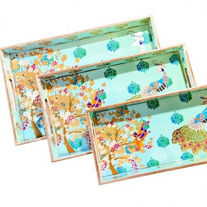 Eco-Friendly MDF Wooden <b>Serving</b> <b>Tray</b> with Traditional Indian Meena Artwork Printed Tea Coffee Snack <b>Tray</b> for Home and Office Use - Product Image 3