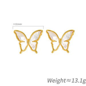 1 Paire de Boucles d'Oreilles Créoles Papillon en Acier Inoxydable Doré avec Incrustation Naturelle de Nacre, Tendance, Élégantes et Polyvalentes pour Soirées - Product Image 5