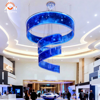 Lustre LED suspendu en acrylique en spirale de luxe, style paysage à l'encre chinoise, ovale/carré, avec fonction de gradation pour hall d'hôtel et usage commercial