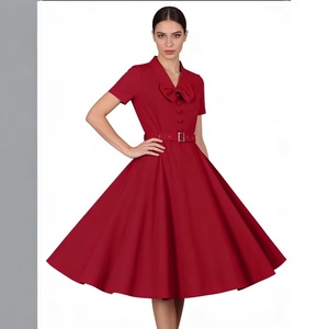 Vestido de poliéster de cintura alta con lazo y cuello en V, estilo retro vintage Hepburn, que estiliza la figura, para mujer - ¡Gran oferta! - Product Image 1