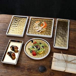 Plato de Porcelana China Ecológico Estilo Japonés, Chapado en Oro, para Pastel, <span class=keywords><strong>Sushi</strong></span>, Bistec, Yakitori y Barbacoa - Product Image 1