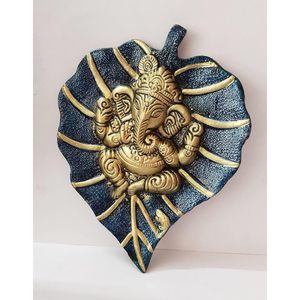 PARIJAT Artisanat Bleu-Or Métal Ganesha Tenture Murale Sculptée à la Main Seigneur Ganesha pour la Décoration de la Maison et du Bureau - Product Image 1