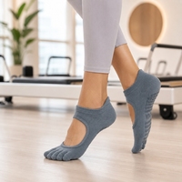 Chaussettes antidérapantes à cinq doigts pour femmes de haute qualité avec revers et personnalisation du design, respirantes et à séchage rapide pour Pilates, Yoga et Barre