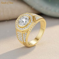 Bague pour homme Dominant 2 carats solitaire VVS Moissanite, monture en argent sterling S925 électroplaqué, logo personnalisé, vente en gros B2B