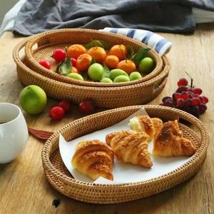 Panier en rotin fait main de style japonais Tianxi Shun, ensemble de 3 pièces, couleur naturelle, plateau à pain, à fruits, à thé avec doubles poignées - Product Image 1