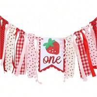 Ensemble de décoration pour fête d'anniversaire et de Noël sur le thème de la fraise, premier anniversaire d'enfant, tissu durable, drapeau, couronne, chapeau