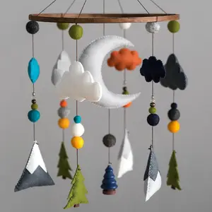 Woodland Forest Hanging Toys Felt Moon Raindrop Baby Bed Mobile