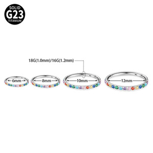Aro de Titanio G23 para Perforación Corporal con Incrustaciones de Circonitas Cúbicas de Colores, Anillo de Nariz Segmentado de Titanio con Bisagra para Mujer - Product Image 6