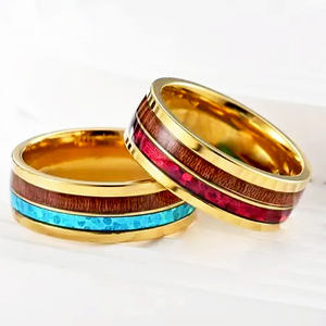 CHENG JEWELERS Bague en carbure de tungstène plaqué or 18 carats pour homme, avec incrustation de <span class=keywords><strong>bois</strong></span> et d'opale <span class=keywords><strong>imitation</strong></span>, 8 mm, bijoux de mode - Product Image 4