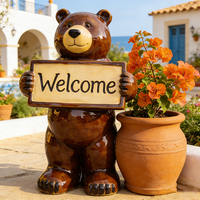 Statue d'ours en résine LED solaire personnalisée, panneau de bienvenue, figurine de jardin résistante aux intempéries, décoration extérieure pour cour, patio, paysage, cadeau artisanal