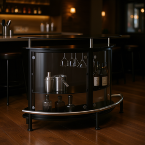 Table de bar ovale noire Db Ariana avec plateau en verre et structure en métal pour bars et restaurants, design moderne et contemporain - Product Image 2