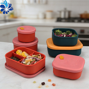 กล่องอาหารกลางวันซิลิโคนสไตล์ญี่ปุ่นทรงสี่เหลี่ยมผืนผ้าพร้อมฝาปิดสำหรับนักเรียนสำนักงานภาชนะเก็บอาหารสามช่อง - Product Image 1