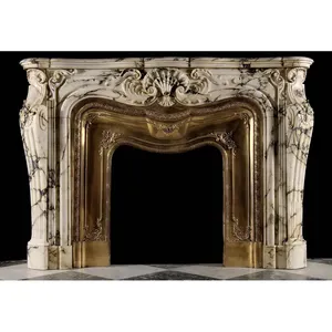 Customized Italian carrara white marble fireplace surround caved natural indoor marble fireplace