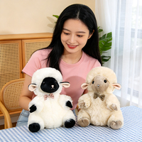 Peluche Mouton Noir Moelleux avec Nœud Papillon, Animal en Peluche Kawaii pour Filles, Cadeau d'Anniversaire et Décoration de Chambre - Vente en Gros