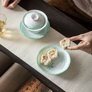 Hand Painted Reed Ceramic Teapot Stand Sprinkled Green Traditional Chinese Style <b>Tea</b> <b>Set</b> Accessory Dehua Craft - Product Image 3