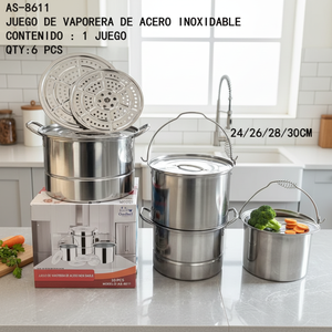 CASAMAX WL AS-8611 Set di Pentole a Vapore Ecologico in Acciaio Inox - Capacità 5L, 2 Livelli, Coperchio in Vetro - 24/26/28/30 CM - Product Image 3