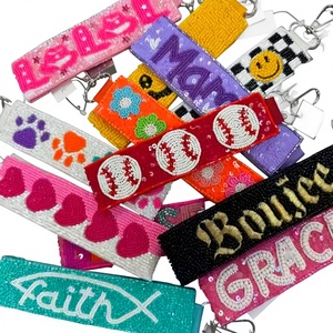 Porte-clés en nylon tissé avec broderie, impression d'alphabet, forme rectangulaire, crochet en alliage de zinc, durable, simple et élégant - Product Image 4