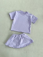 Ensemble T-shirt et mini-jupe à ourlet festonné tendance pour enfants, en coton, pour bébés et petites filles, avec shorts festonnés