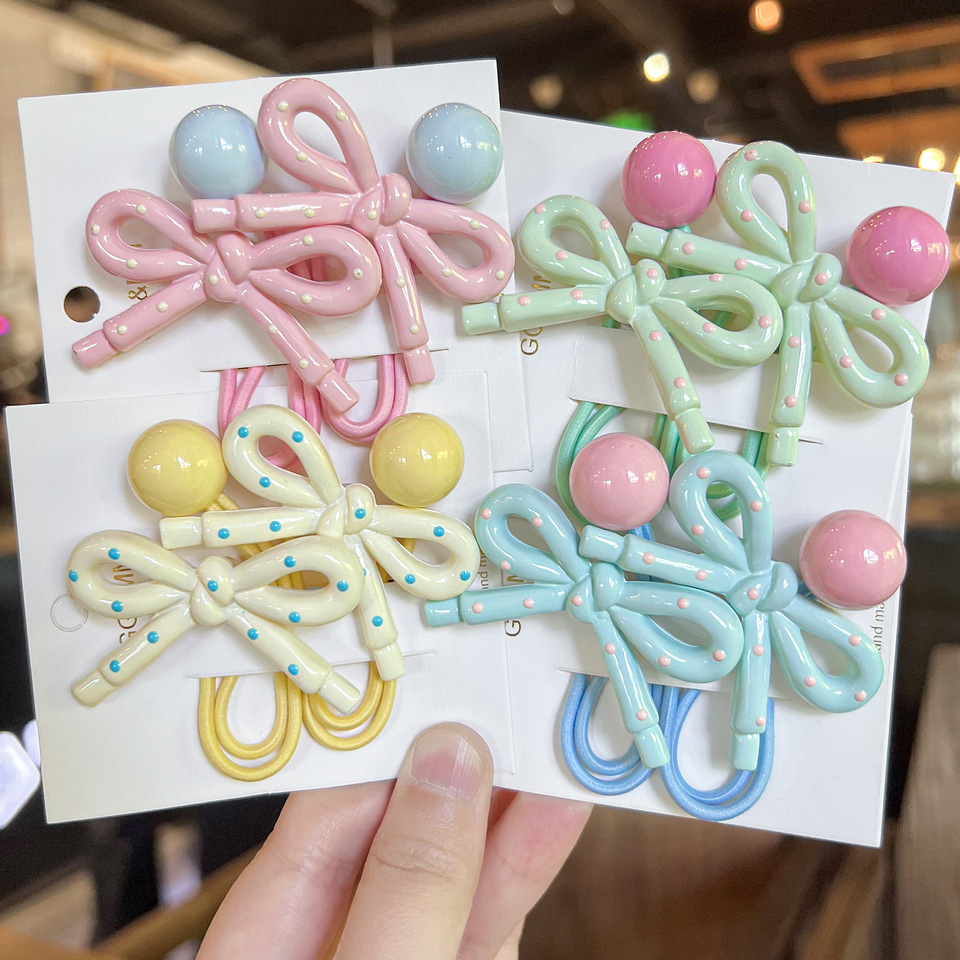 New Arrival Double Ball Style Acrylic Fashion Hair Scrunchie Cute Girl Hair Accessory Headband 2pcs/set Colorful Bow Hair Ties