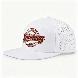 Custom Unisex Flat Brim Logo Baseball Snapback Waterproof Perforated Performance Outdoor Travel 6-Panel Cap - Product Image 1