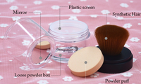 Pot de poudre libre unique en gros avec houppette, pot cosmétique vide en plastique avec pinceau pour le visage et le corps