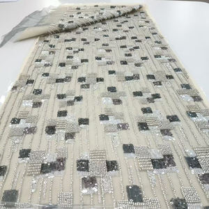 Tela de encaje con cuentas de lentejuelas ecológica de alta calidad tela de red con cuentas bordada personalizada para vestido de fiesta - Product Image 5