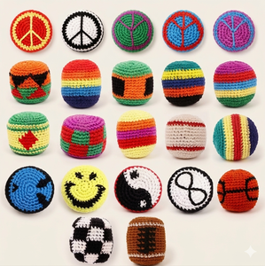 Ballons Hacky Sack au crochet personnalisés, faits main pour fêtes d'Halloween, pour le coup et le jonglage, couleurs assorties, vente en gros - Product Image 5