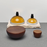 Flacons de parfum à l'huile arabe de 30 ml et 100 ml, design hémisphérique sérigraphié, avec bouchons en bois et vaporisateur à pompe