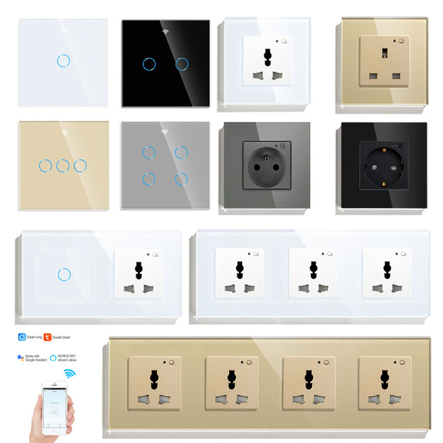 KLASS Tuya Smart 16A Power Socket Tempered Glass German and Uk Socket WiFi Smart Socket