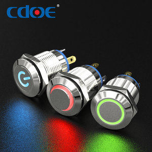 Interruptores de Botón Pulsador de Acero Inoxidable de 12 mm con Enclavamiento, Resistentes al Agua IP65, Iluminados con Anillo, 1NO 250V, Interruptor de Control Momentáneo - Product Image 1