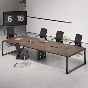 Table de conférence de bureau, table longue, style minimaliste moderne, ensemble de chaises pour salle de réunion, compacte, personnalisable, en mélamine, pour 12 personnes - Product Image 1